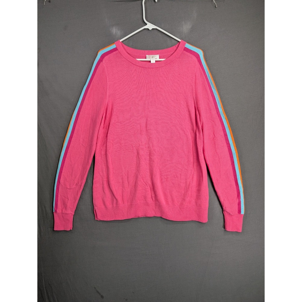 Belle by Kim Gravel Pink Rainbow Stripe Sleeve Sweater A631604 Womens Medium